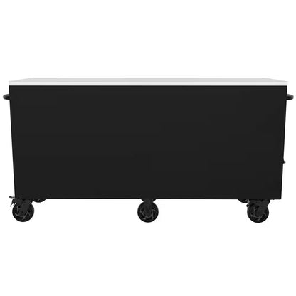 Heavy-Duty 72 In. W15-Drawer Matte Black Mobile Workbench Cabinet with Stainless Steel Top