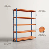4 Tier Steel Heavy Duty Adjustable Garage Storage Shelving Unit in Orange (78.7 In. W X 78.7 In. H X 23.8 In. D) — infographic