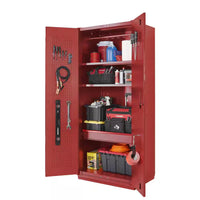 Heavy Duty 64 In. W X 81 In. H X 24 In. D Pre-Assembled Steel 3-Piece Garage Storage System in Red with Wood Worktop