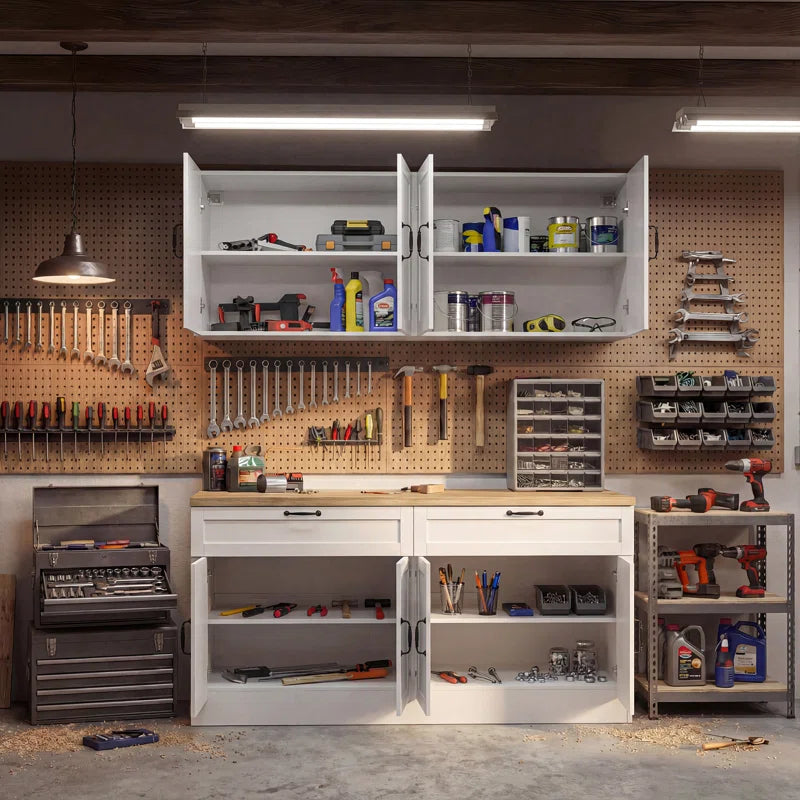63"W Garage Storage Cabinet Set with Upper & Lower Units