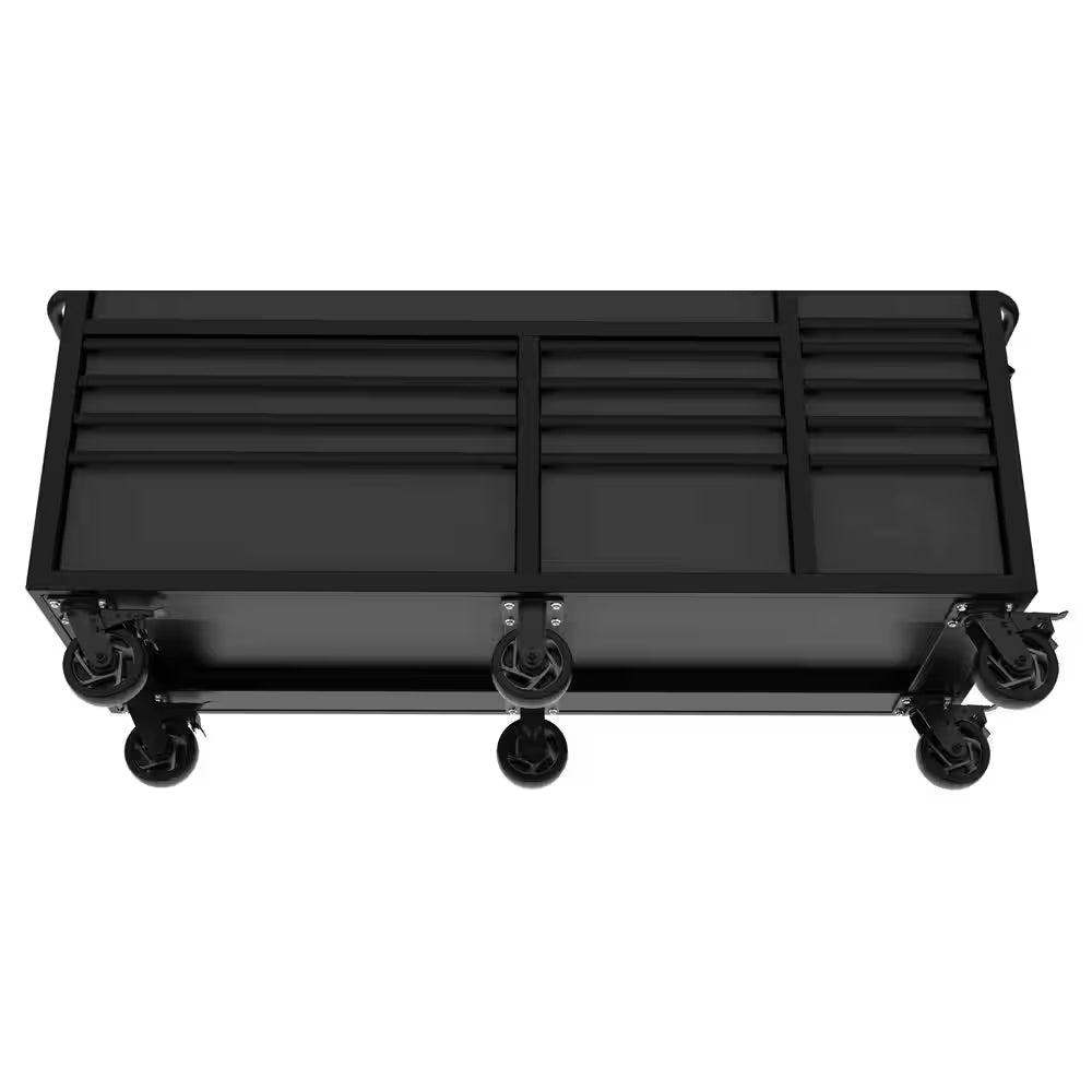 Heavy-Duty 72 In. W15-Drawer Matte Black Mobile Workbench Cabinet with Stainless Steel Top