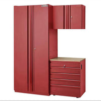 Heavy Duty 64 In. W X 81 In. H X 24 In. D Pre-Assembled Steel 3-Piece Garage Storage System in Red with Wood Worktop
