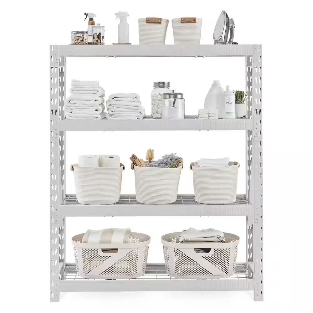 White 4-Tier Heavy Duty Steel Garage Storage Shelving Unit (60 In. W X 72 In. H X 18 In. D)