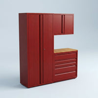 Garage Storage System Built for Ultimate Organization, Pre-Assembled Steel, Wood Worktop, 3-Piece Set — Studio Shot