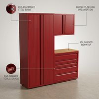 Garage Storage System Built for Ultimate Organization, Pre-Assembled Steel, Wood Worktop, 3-Piece Set — infographic