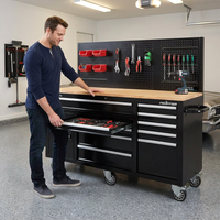 Heavy-Duty 62 In. W X 22 In. D 10-Drawer Black Tool Chest Mobile Workbench Cabinet with Pegboard Back Wall — Lifestyle