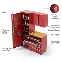 Heavy Duty 64 In. W X 81 In. H X 24 In. D Pre-Assembled Steel 3-Piece Garage Storage System in Red with Wood Worktop — How It Works