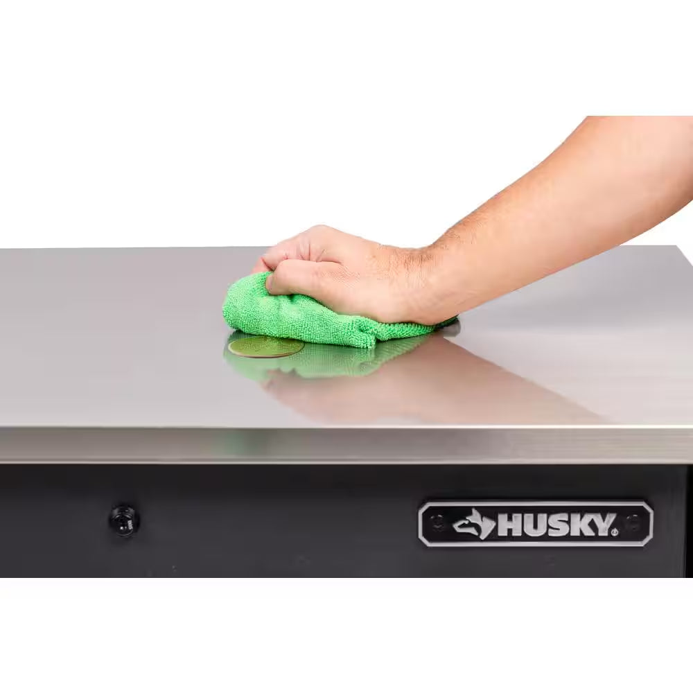 Heavy-Duty 72 In. W15-Drawer Matte Black Mobile Workbench Cabinet with Stainless Steel Top