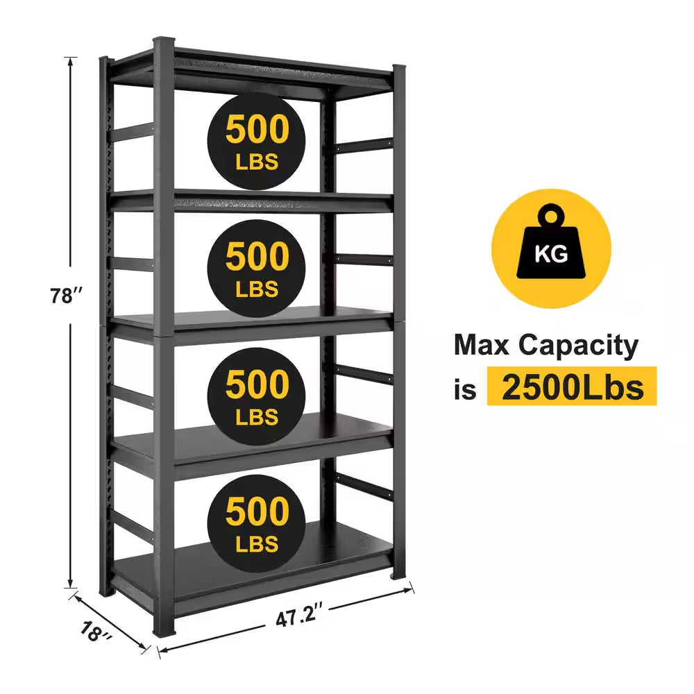 Dark Gray 5-Tier Adjustable Metal Garage Storage Shelving Unit (47.2 In. W X 78 In. H X 18 In. D)