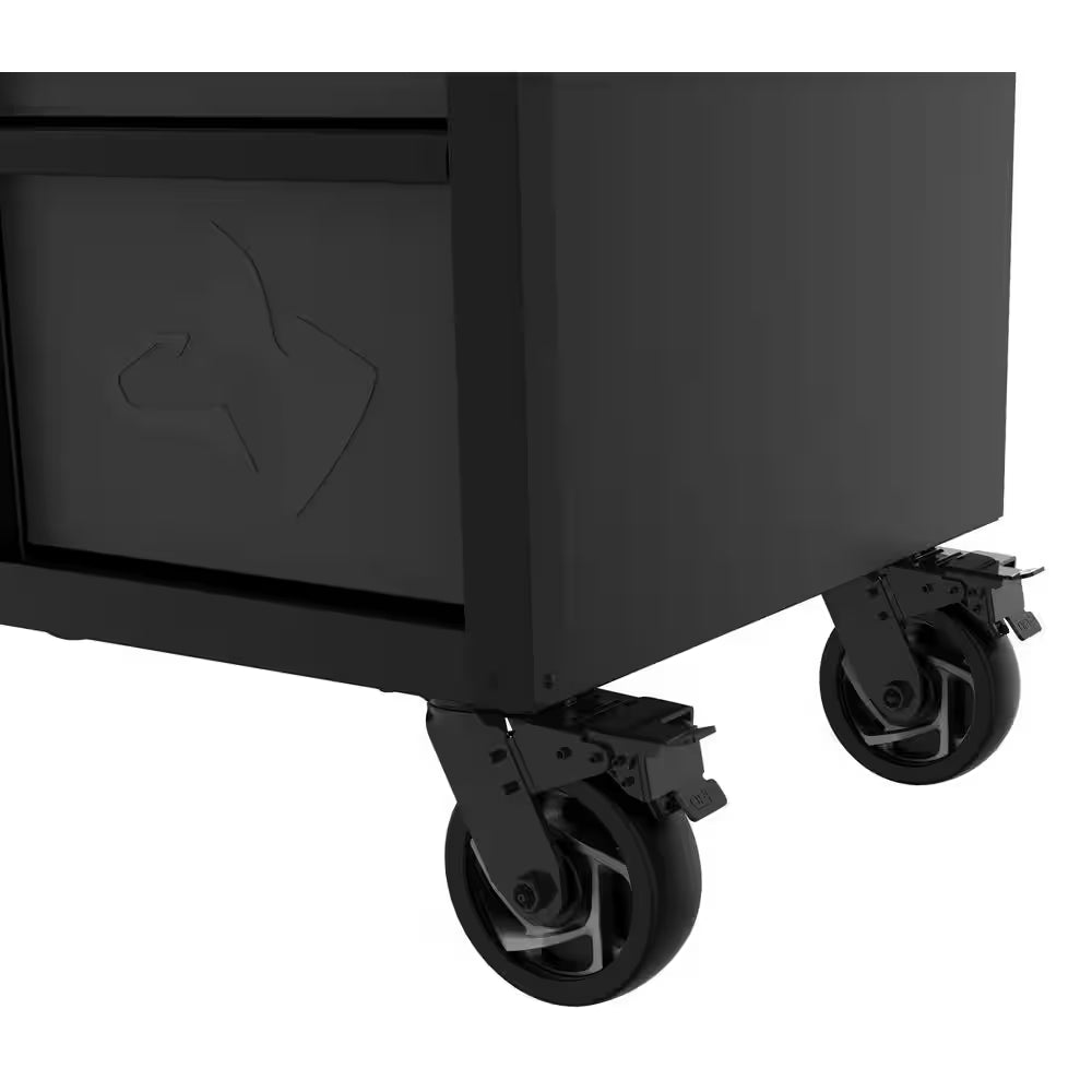 Heavy-Duty 72 In. W15-Drawer Matte Black Mobile Workbench Cabinet with Stainless Steel Top